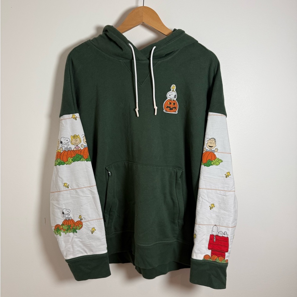 Upcycled Snoopy Great Pumpkin Green Hoodie Sweatshirt